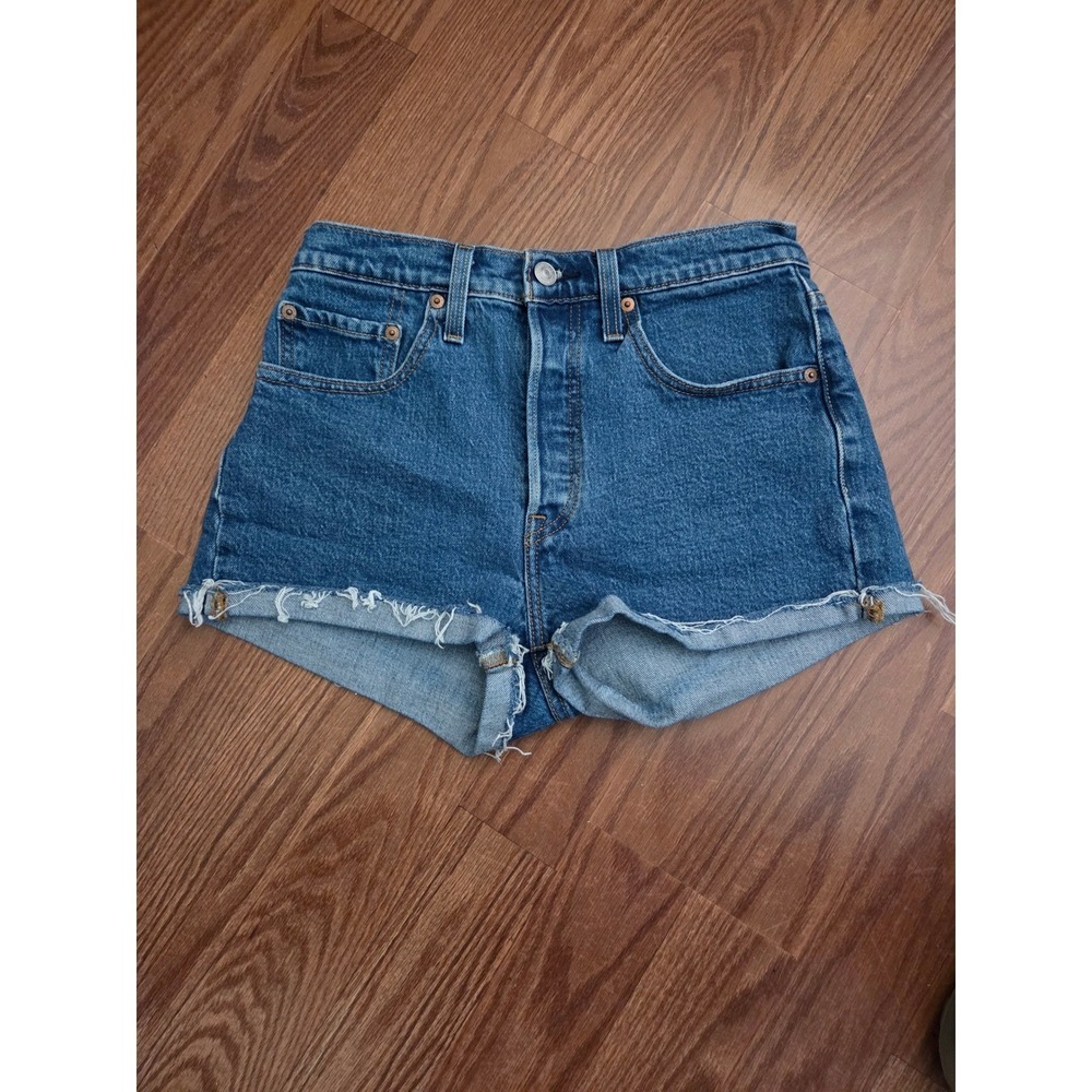 Levis 501 Original High Rise Denim Shorts Medium Wash Button Fly Cut Off Size 26